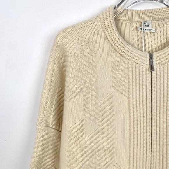 Hermès Cream Virgin Wool Zipper Knit Coat - Diamond Patterned Made In Italy Size - Picture 3 of 8